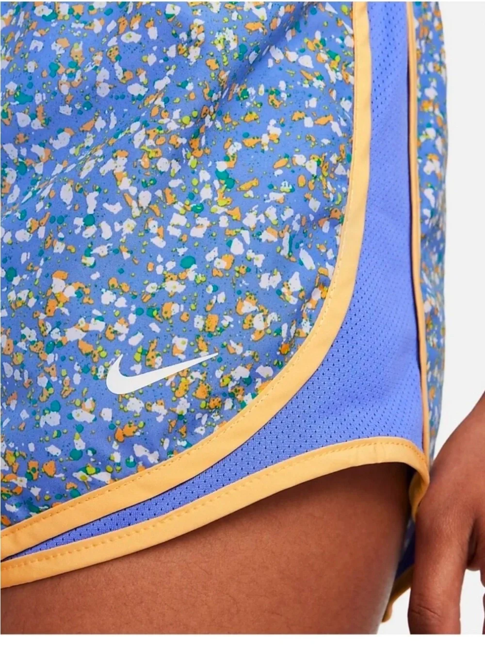 Nike Blue Floral Print Athletic Shorts with Yellow Trim